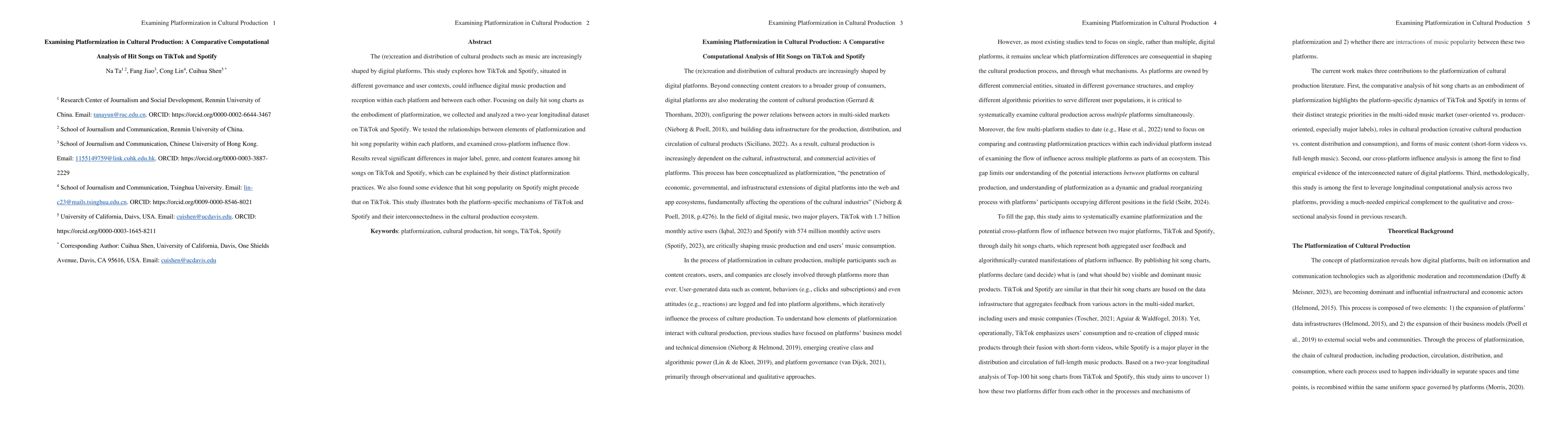Thumbnail for Examining Platformization in Cultural Production: A Comparative
  Computational Analysis of Hit Songs on TikTok and Spotify