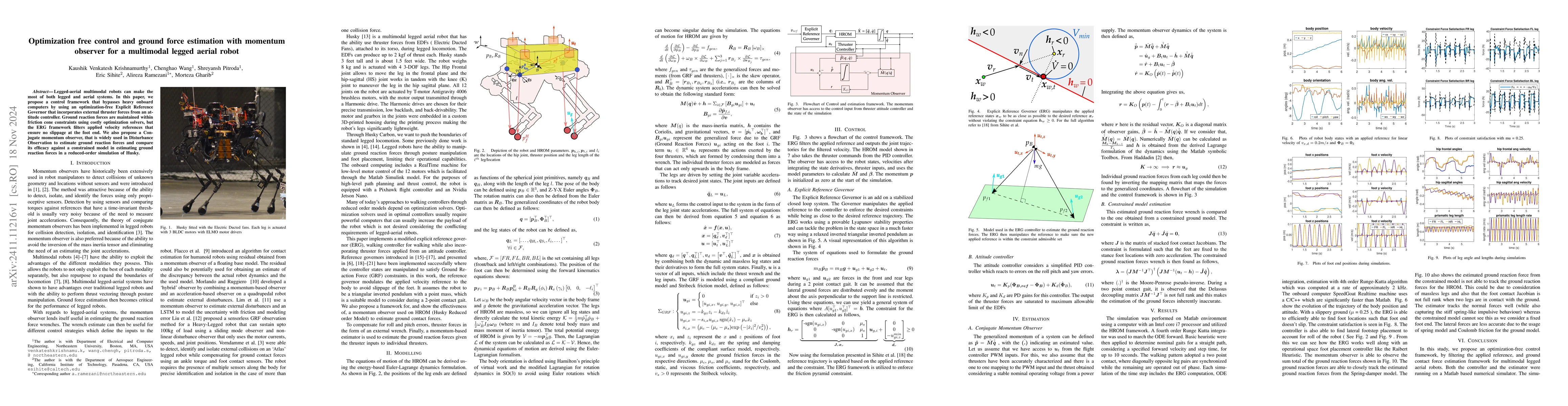 Thumbnail for Optimization free control and ground force estimation with momentum
  observer for a multimodal legged aerial robot