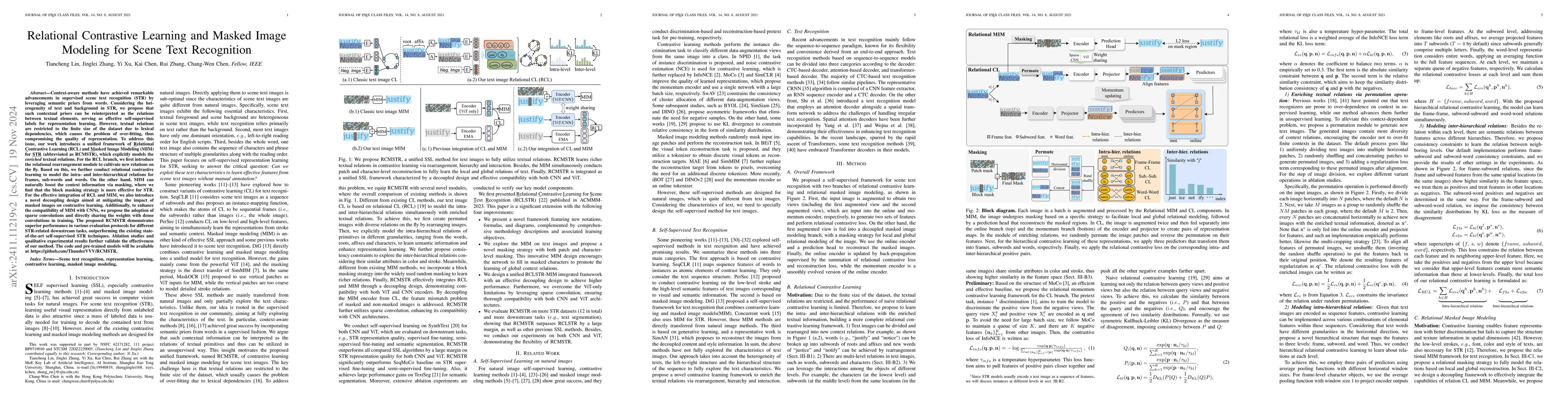 Thumbnail for Relational Contrastive Learning and Masked Image Modeling for Scene Text
  Recognition