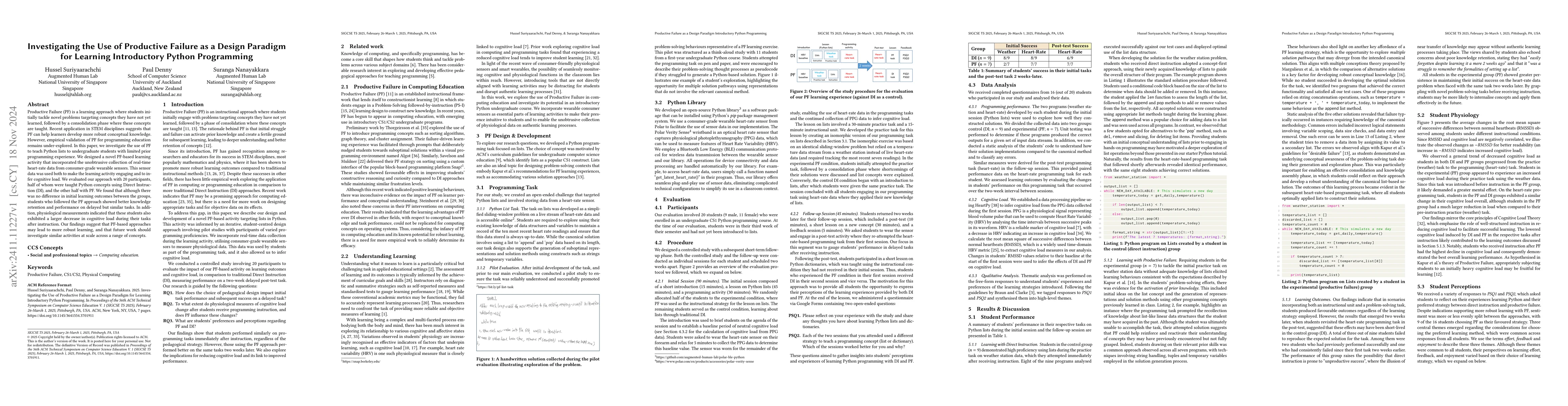 Thumbnail for Investigating the Use of Productive Failure as a Design Paradigm for
  Learning Introductory Python Programming