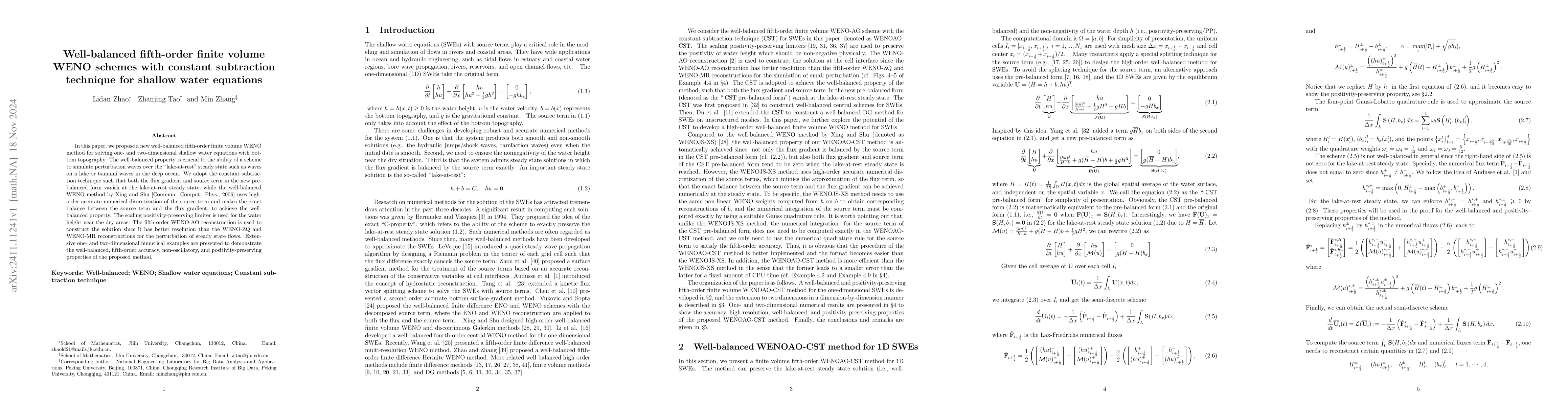 Thumbnail for Well-balanced fifth-order finite volume WENO schemes with constant
  subtraction technique for shallow water equations