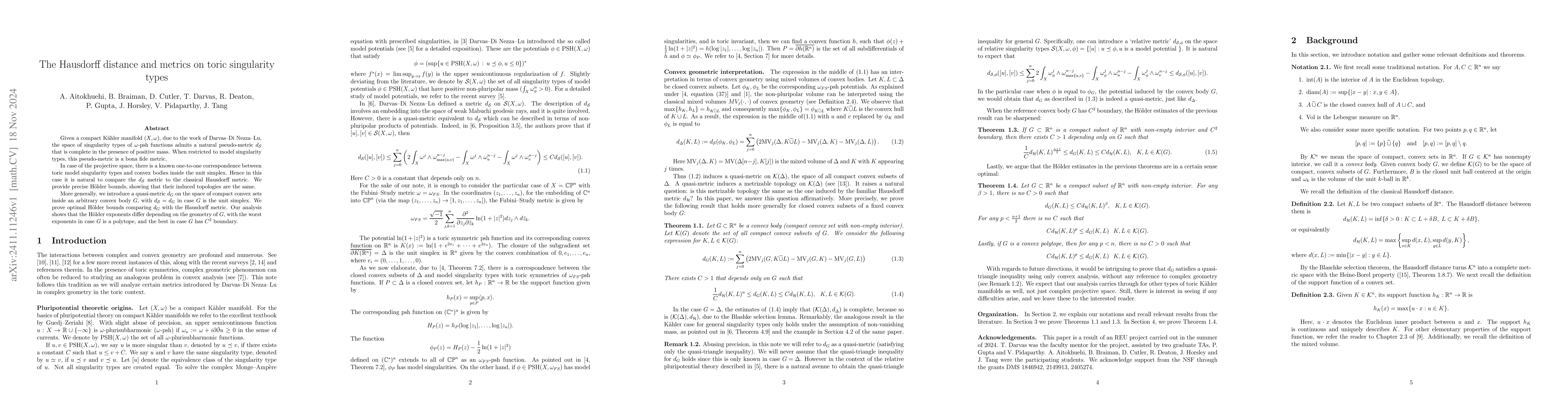 Thumbnail for The Hausdorff distance and metrics on toric singularity types