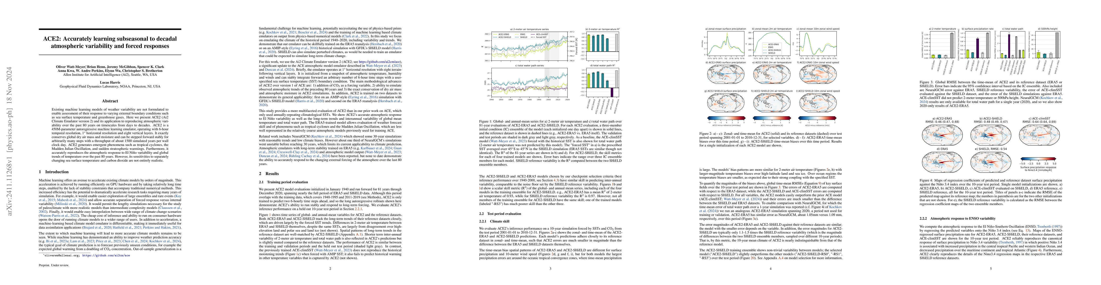 Thumbnail for ACE2: Accurately learning subseasonal to decadal atmospheric variability
  and forced responses