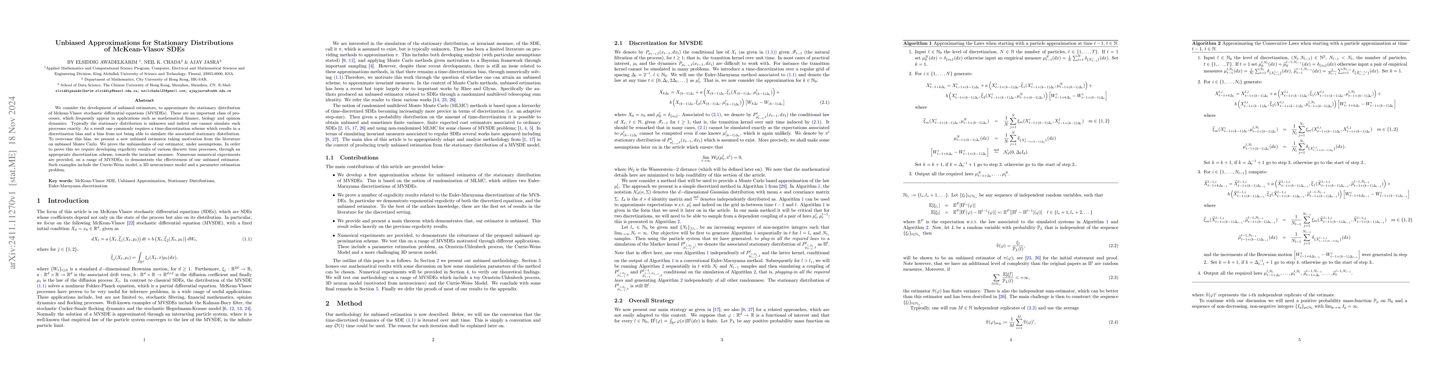 Thumbnail for Unbiased Approximations for Stationary Distributions of McKean-Vlasov
  SDEs