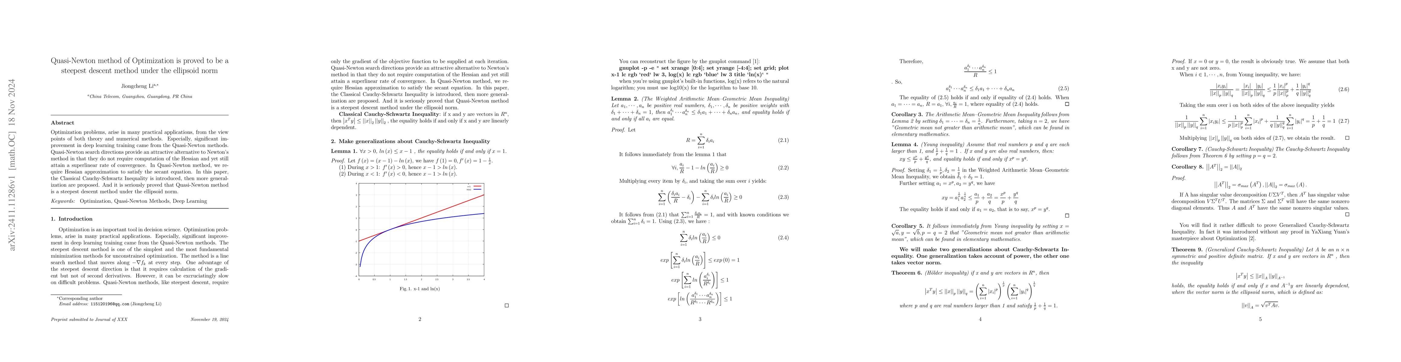 Thumbnail for Quasi-Newton method of Optimization is proved to be a steepest descent
  method under the ellipsoid norm