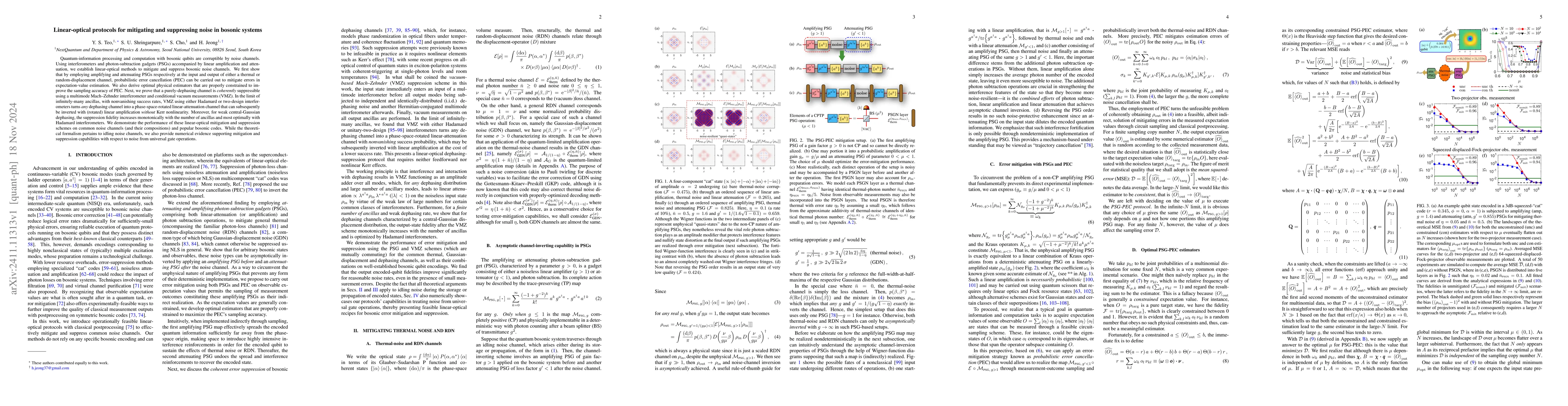 Thumbnail for Linear-optical protocols for mitigating and suppressing noise in bosonic
  systems