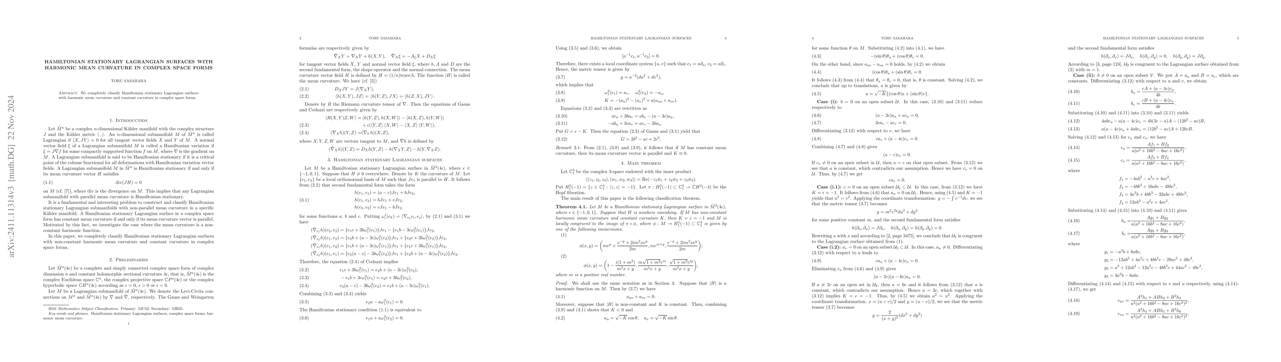 Thumbnail for Hamiltonian stationary Lagrangian surfaces with harmonic mean curvature
  in complex space forms