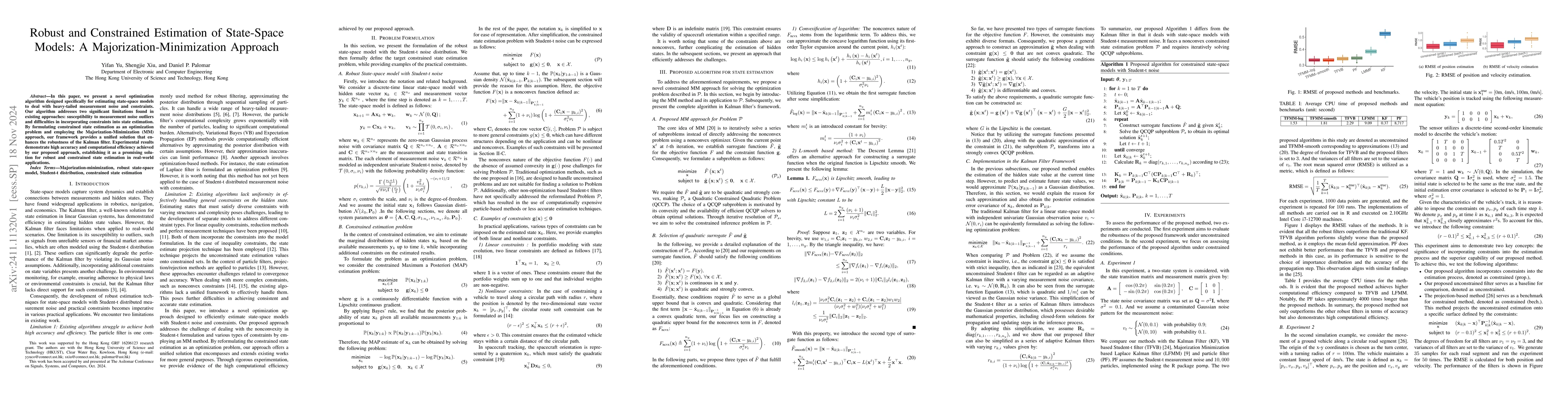 Thumbnail for Robust and Constrained Estimation of State-Space Models: A
  Majorization-Minimization Approach