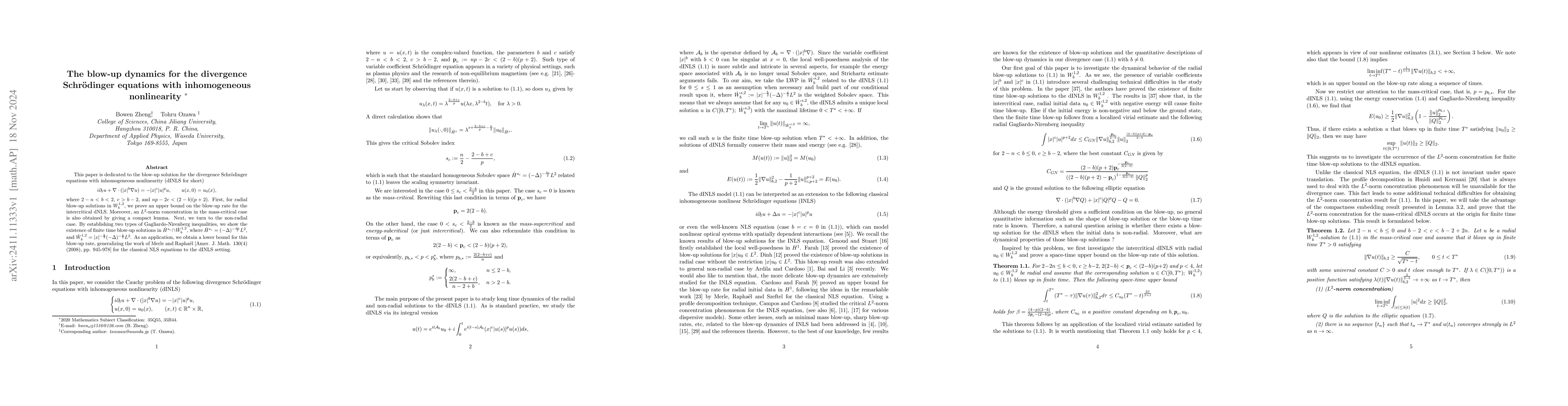 Thumbnail for The blow-up dynamics for the divergence Schrödinger equations with
  inhomogeneous nonlinearity