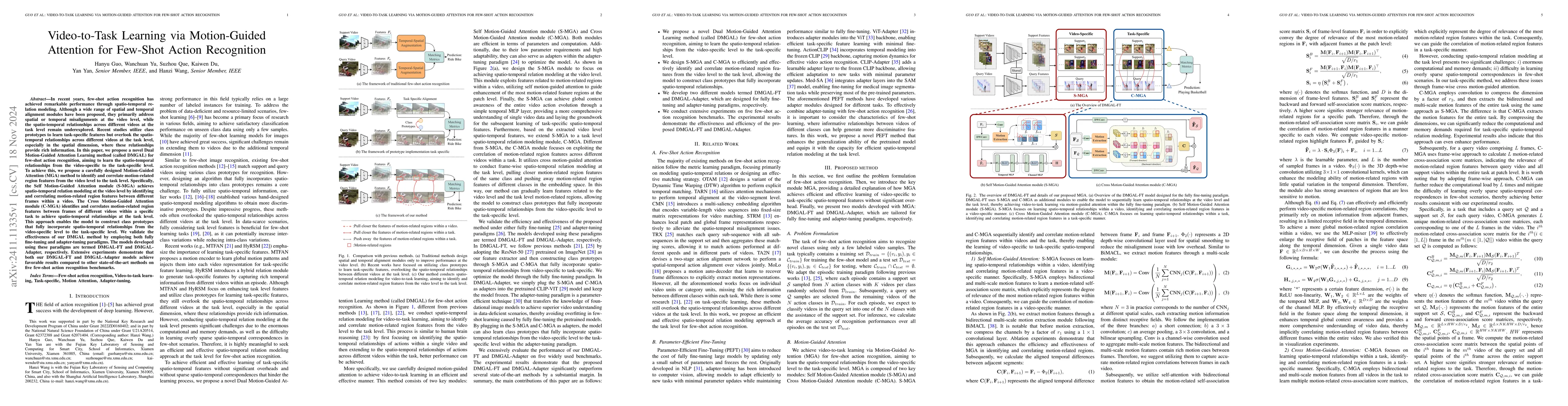 Thumbnail for Video-to-Task Learning via Motion-Guided Attention for Few-Shot Action
  Recognition