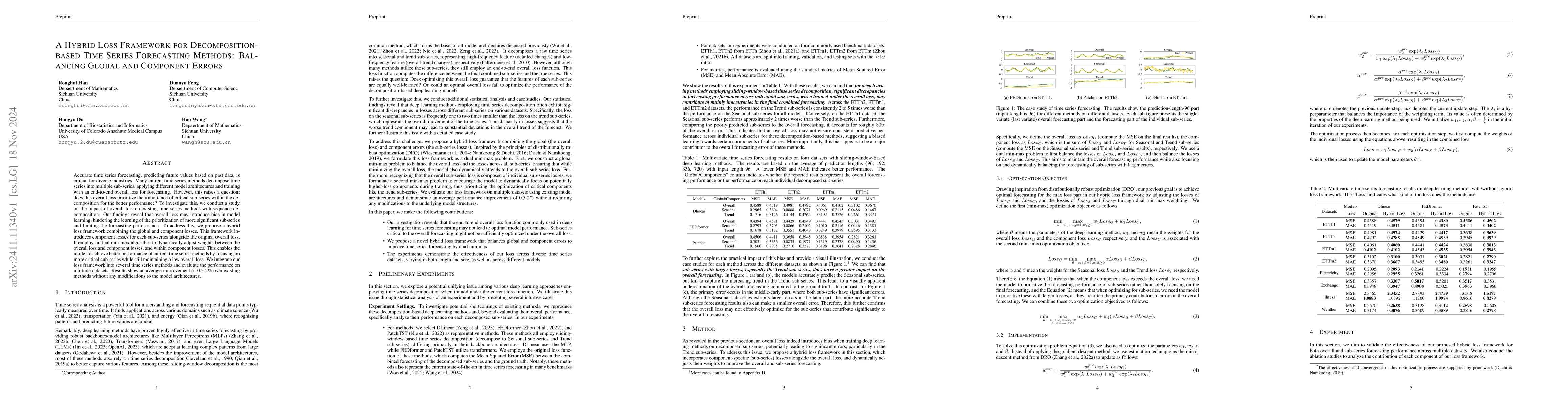 Thumbnail for A Hybrid Loss Framework for Decomposition-based Time Series Forecasting
  Methods: Balancing Global and Component Errors