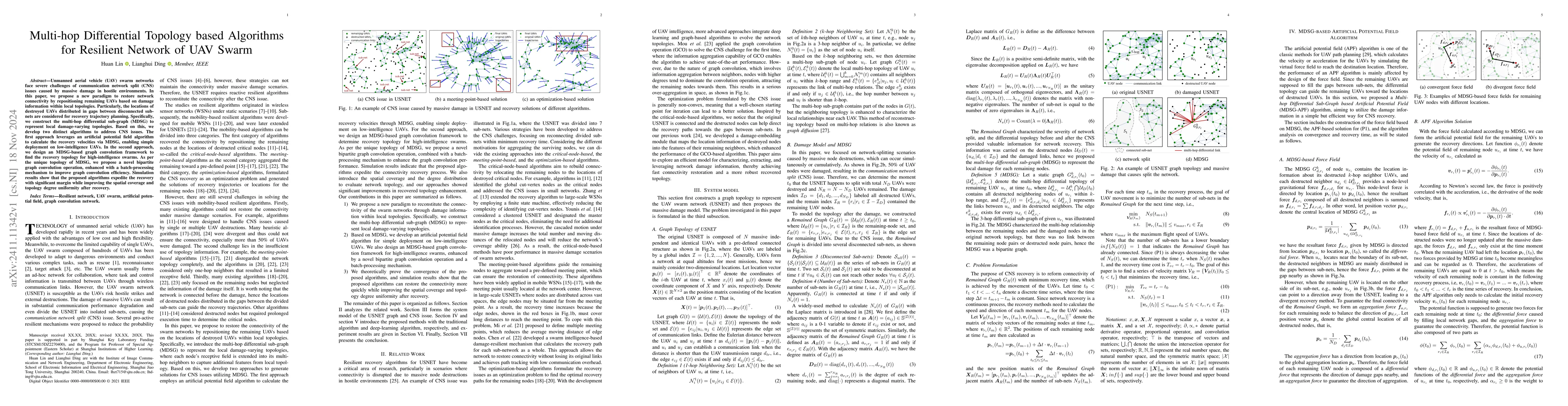 Thumbnail for Multi-hop Differential Topology based Algorithms for Resilient Network
  of UAV Swarm
