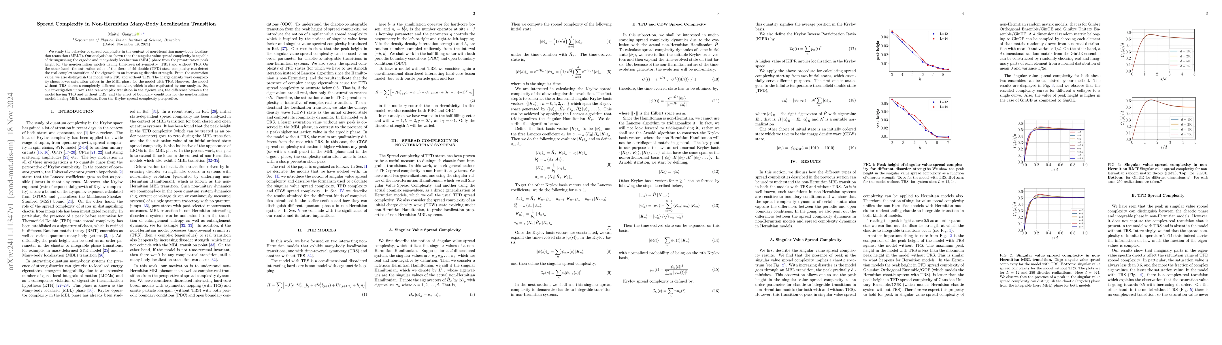 Thumbnail for Spread Complexity in Non-Hermitian Many-Body Localization Transition