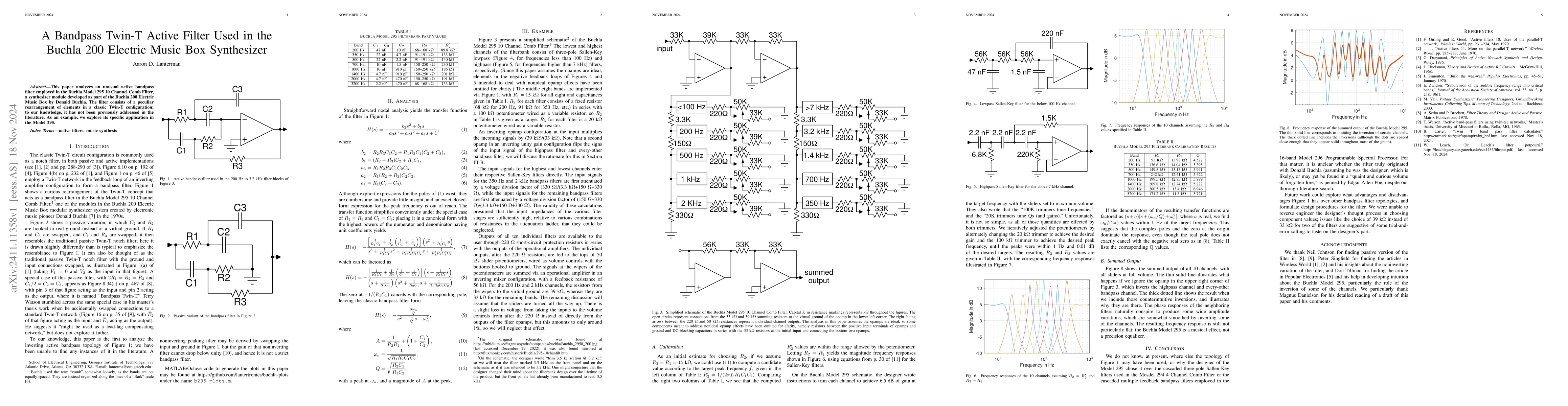 Thumbnail for A Bandpass Twin-T Active Filter Used in the Buchla 200 Electric Music
  Box Synthesizer
