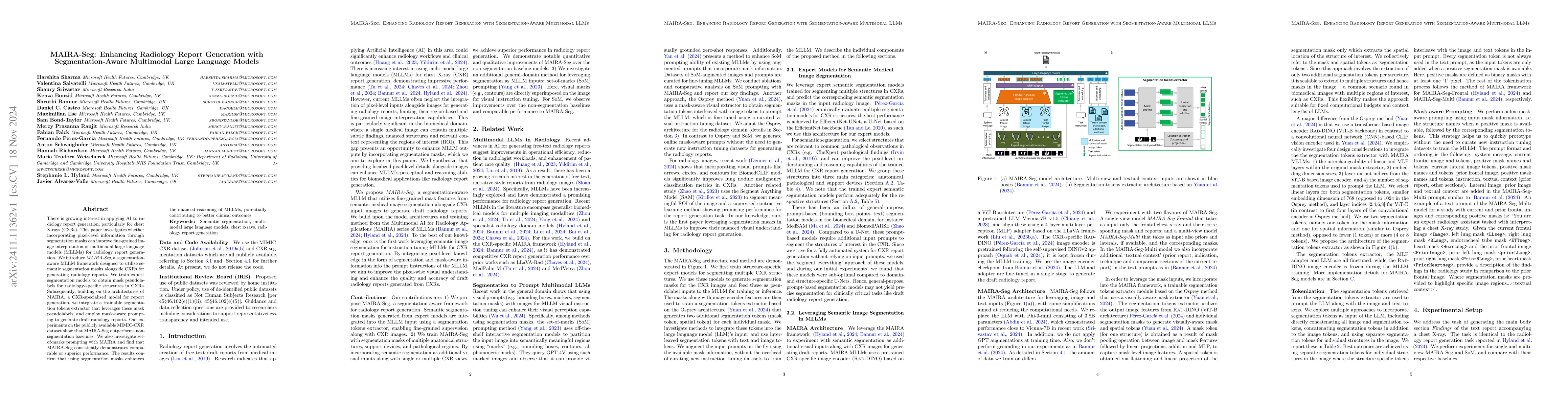 Thumbnail for MAIRA-Seg: Enhancing Radiology Report Generation with Segmentation-Aware
  Multimodal Large Language Models