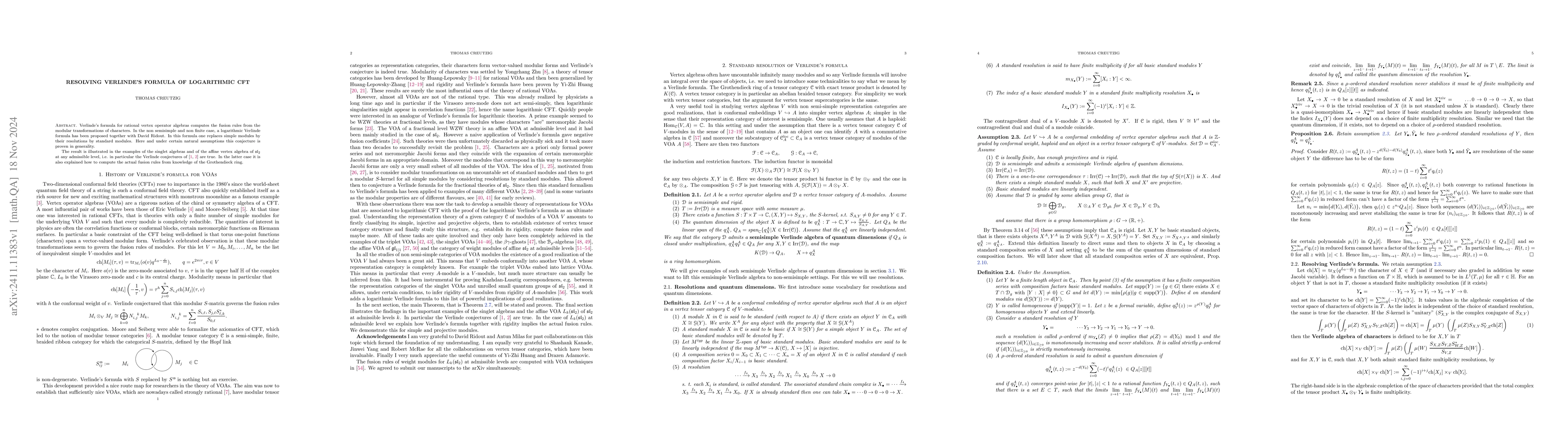 Thumbnail for Resolving Verlinde's formula of logarithmic CFT