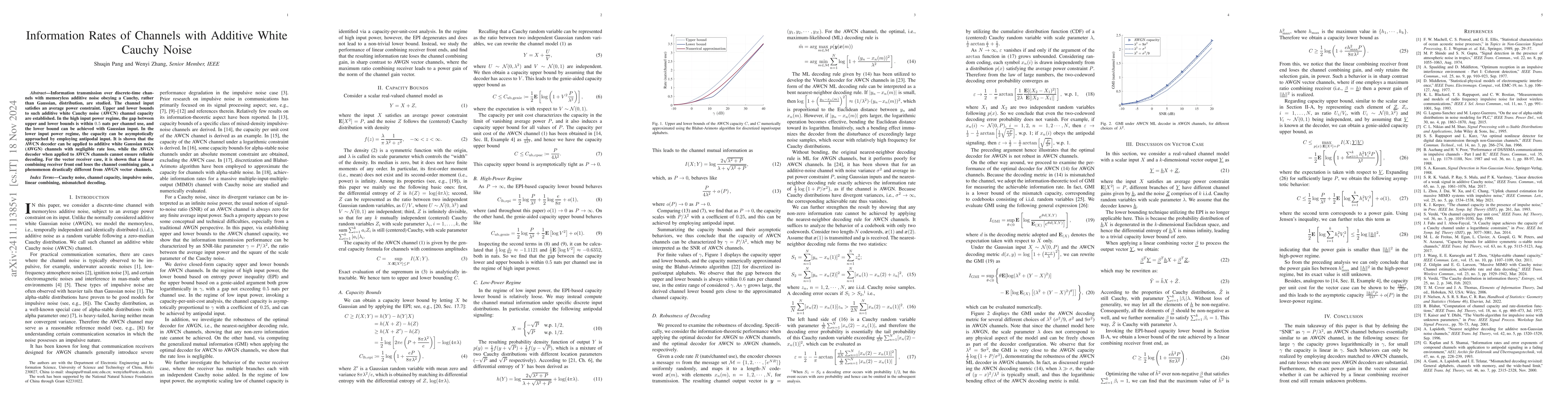 Thumbnail for Information Rates of Channels with Additive White Cauchy Noise