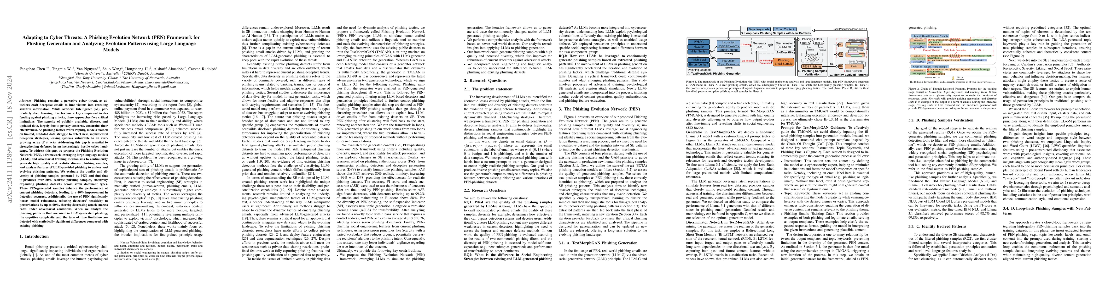 Thumbnail for Adapting to Cyber Threats: A Phishing Evolution Network (PEN) Framework
  for Phishing Generation and Analyzing Evolution Patterns using Large Language
  Models