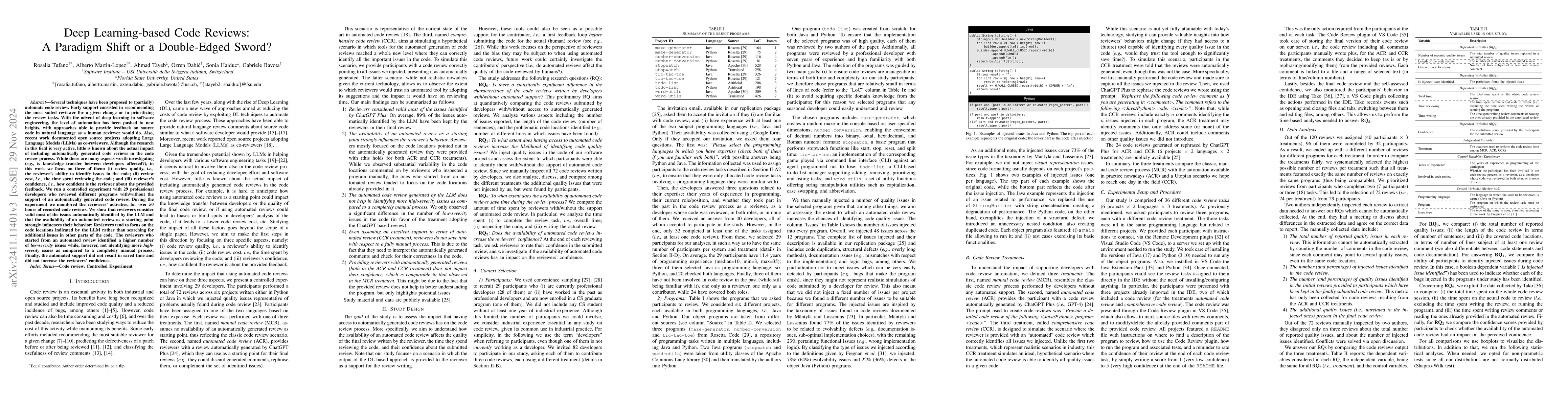 Thumbnail for Deep Learning-based Code Reviews: A Paradigm Shift or a Double-Edged
  Sword?