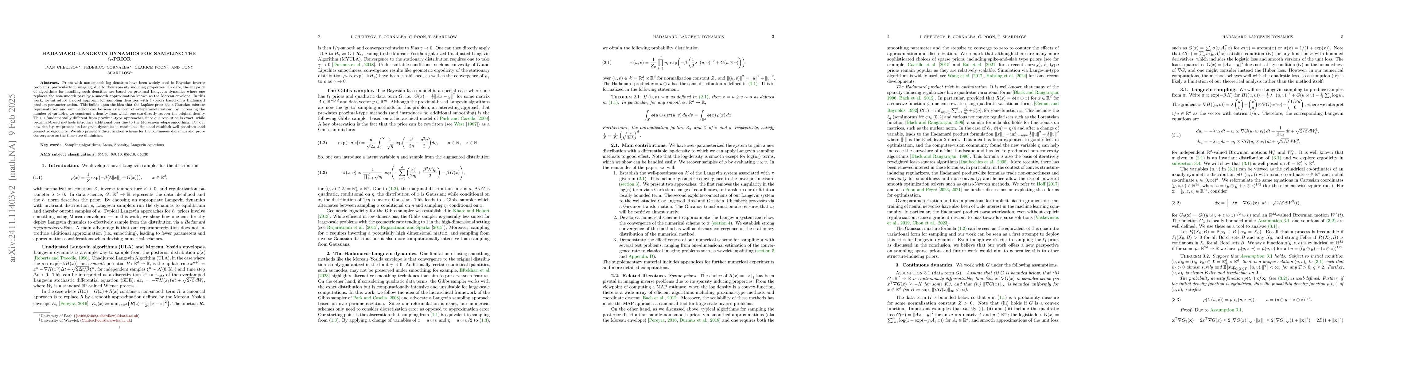 Thumbnail for Hadamard Langevin dynamics for sampling sparse priors