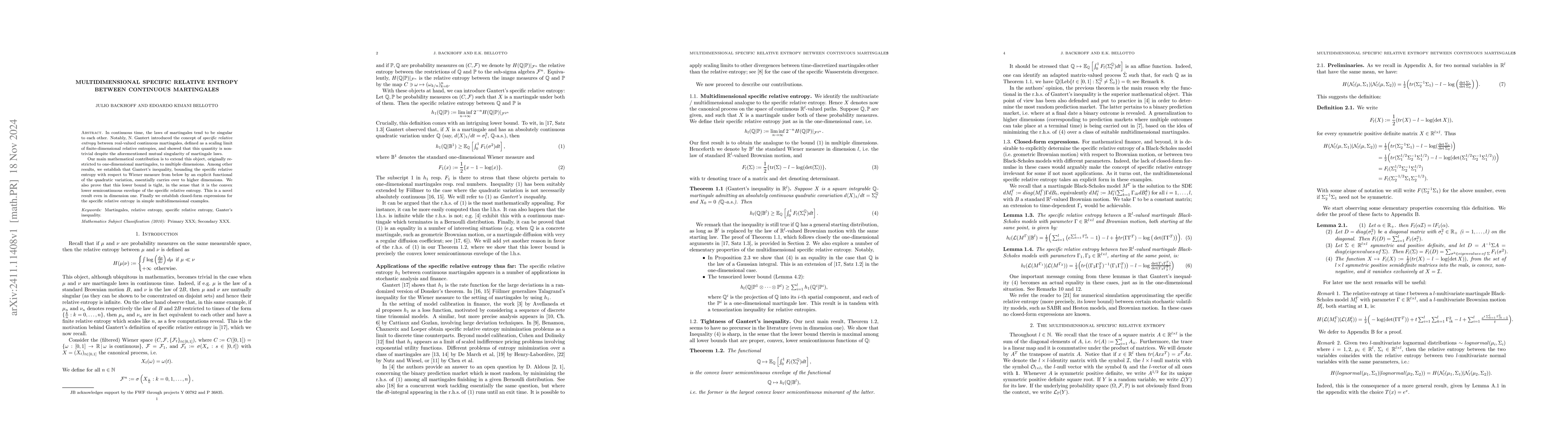 Thumbnail for Multidimensional specific relative entropy between continuous
  martingales