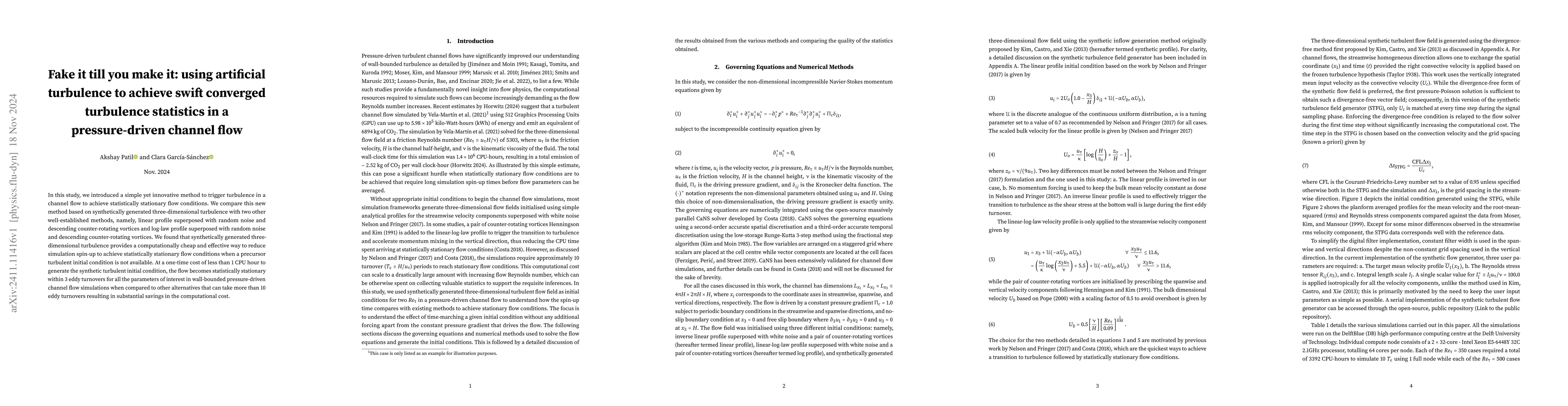Thumbnail for Fake it till you make it: using artificial turbulence to achieve swift
  converged turbulence statistics in a pressure-driven channel flow
