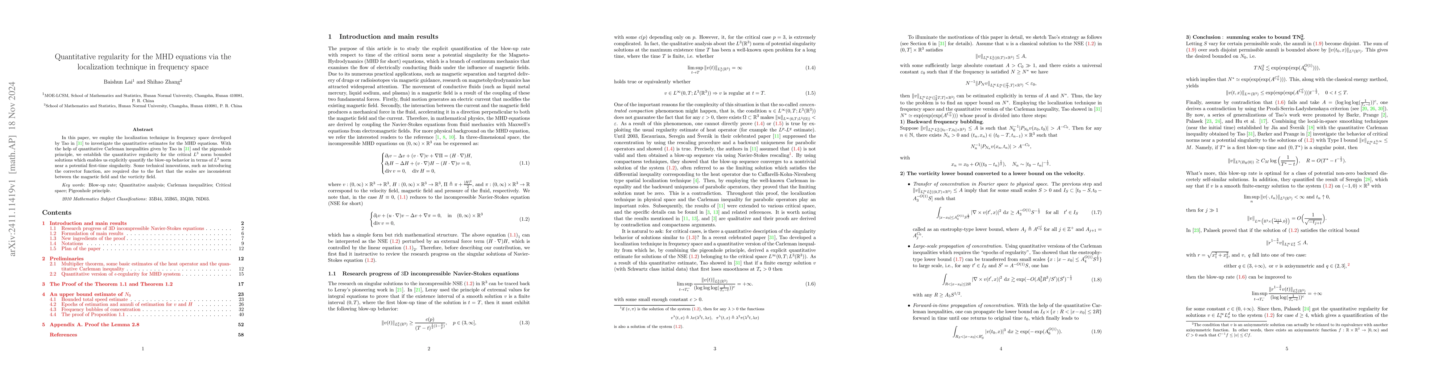 Thumbnail for Quantitative regularity for the MHD equations via the localization
  technique in frequency space