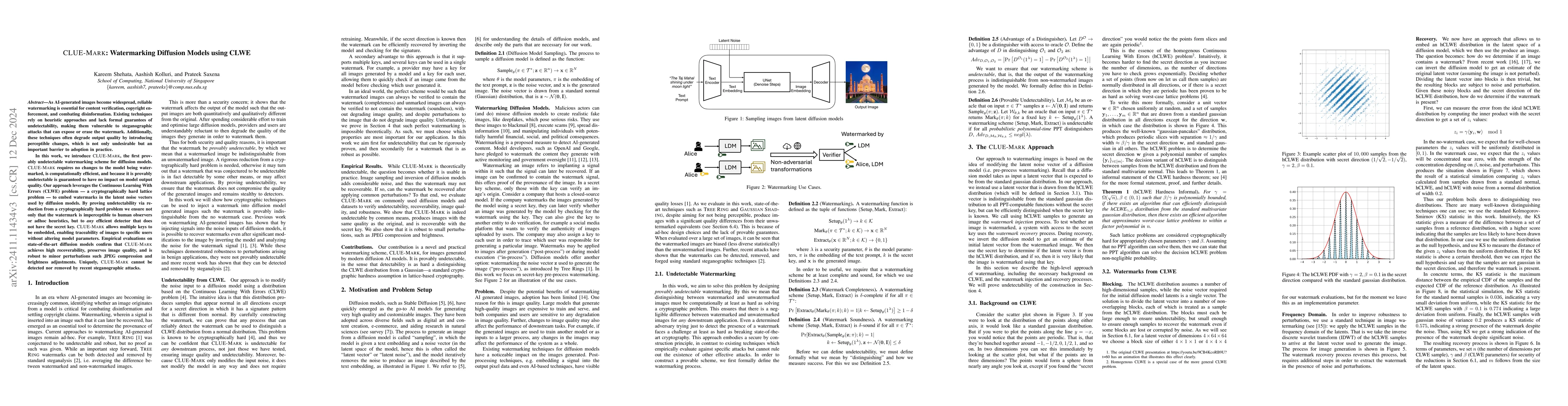 Thumbnail for CLUE-MARK: Watermarking Diffusion Models using CLWE