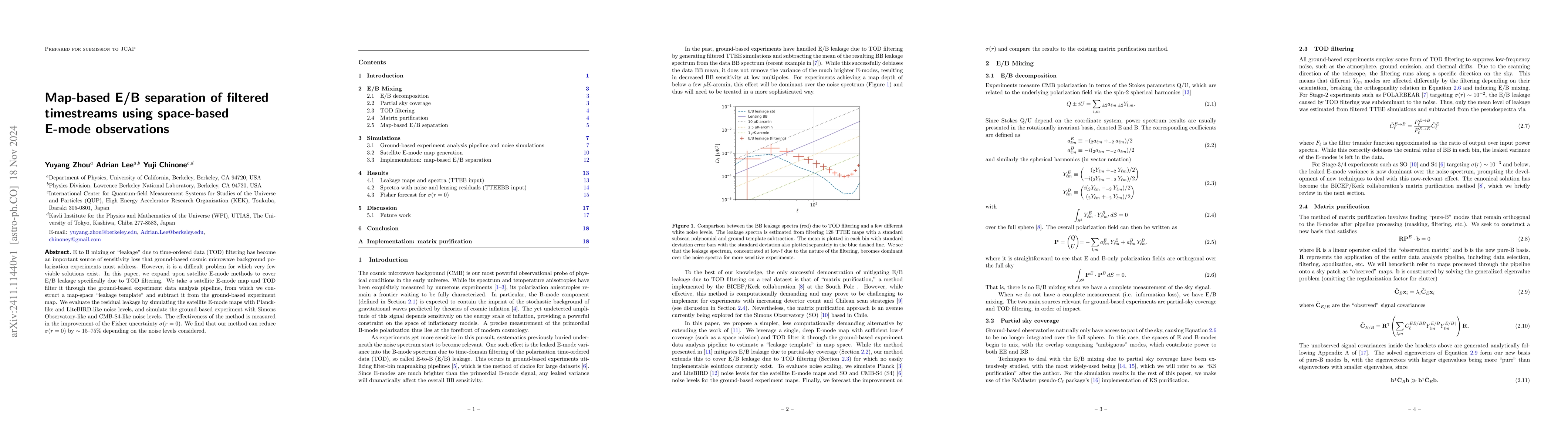 Thumbnail for Map-based E/B separation of filtered timestreams using space-based
  E-mode observations