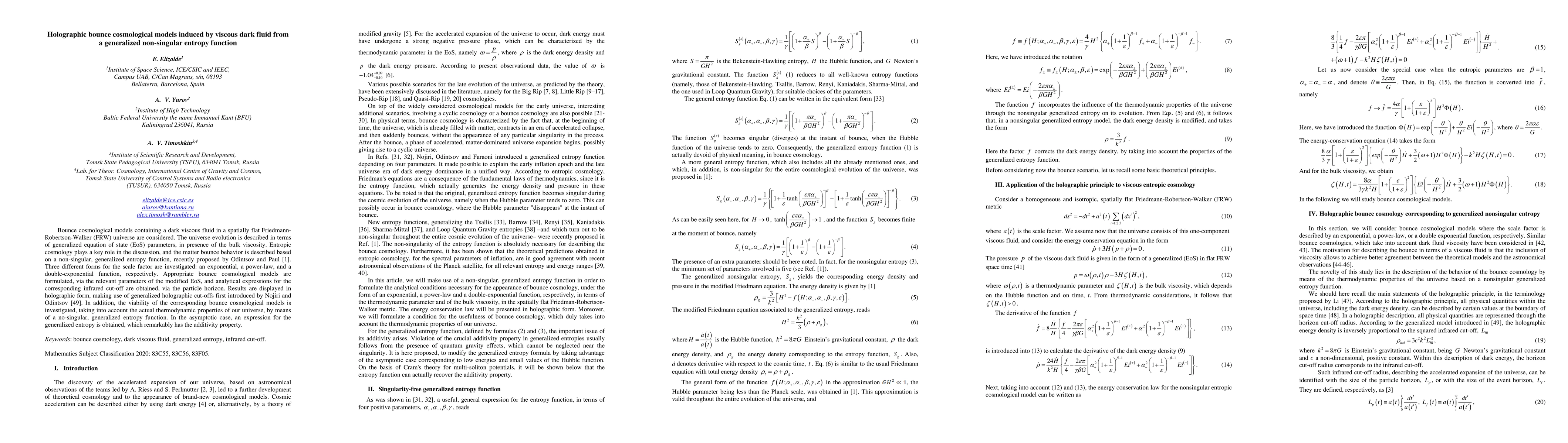 Thumbnail for Holographic bounce cosmological models induced by viscous dark fluid
  from a generalized non-singular entropy function