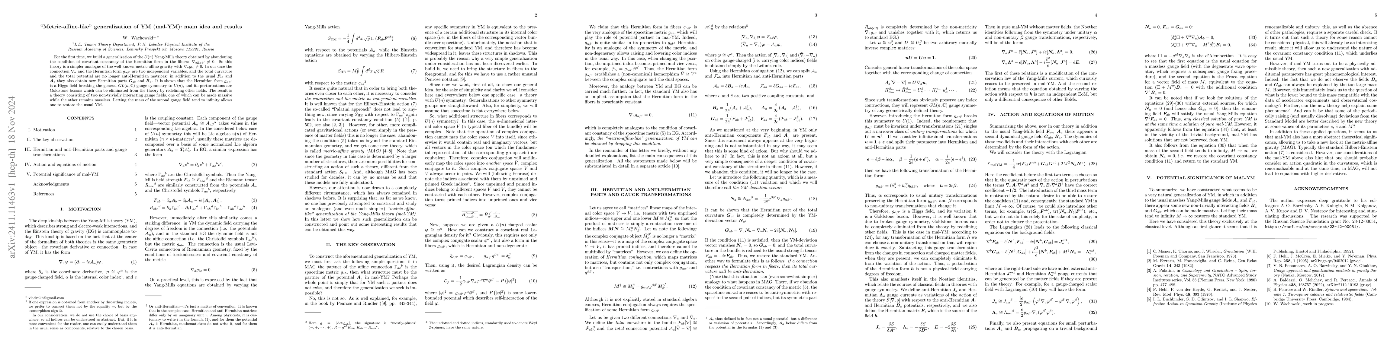 Thumbnail for "Metric-affine-like" generalization of YM (mal-YM): main idea and
  results