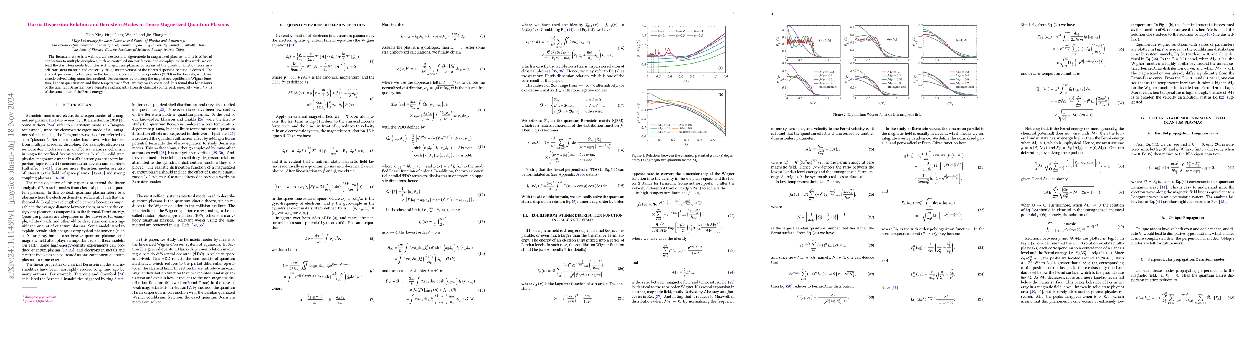 Thumbnail for Harris Dispersion Relation and Bernstein Modes in Dense Magnetized
  Quantum Plasmas