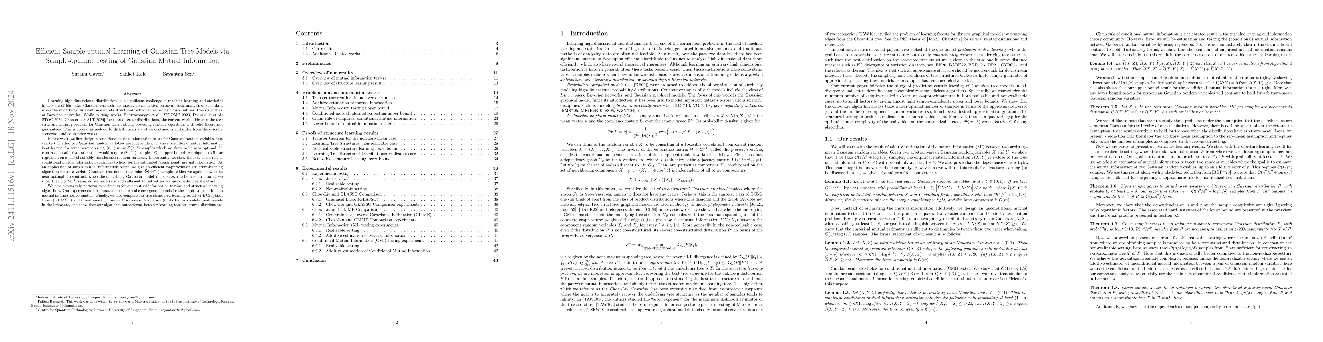 Thumbnail for Efficient Sample-optimal Learning of Gaussian Tree Models via
  Sample-optimal Testing of Gaussian Mutual Information