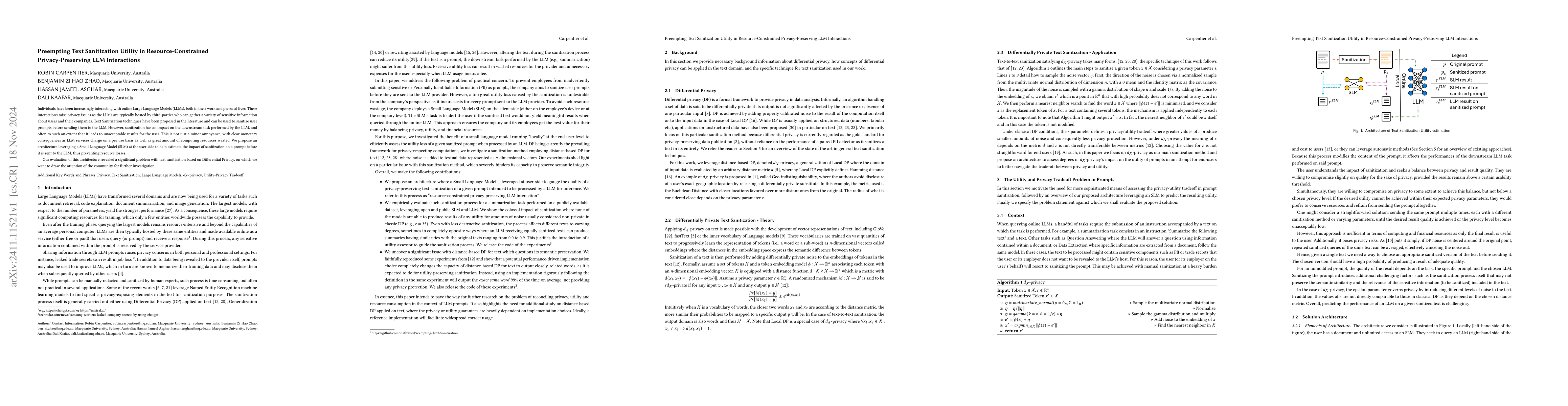 Thumbnail for Preempting Text Sanitization Utility in Resource-Constrained
  Privacy-Preserving LLM Interactions