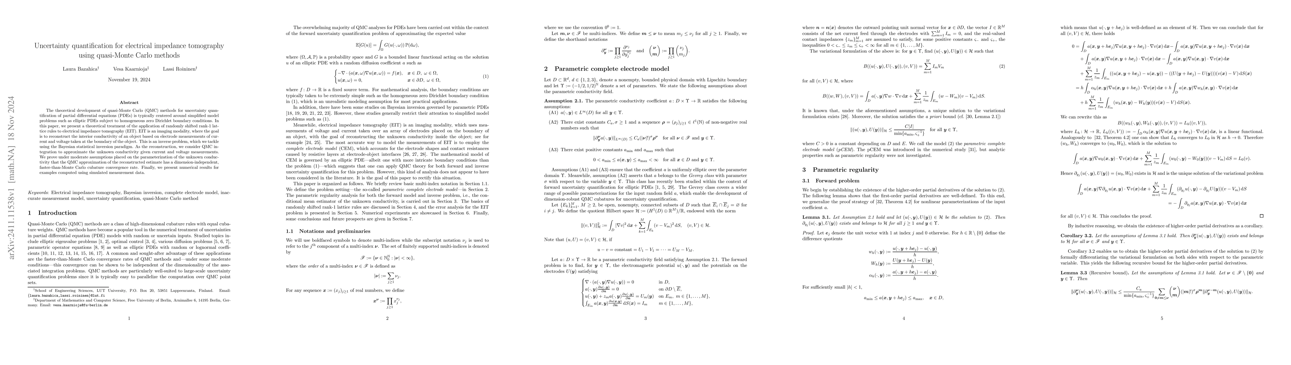 Thumbnail for Uncertainty quantification for electrical impedance tomography using
  quasi-Monte Carlo methods