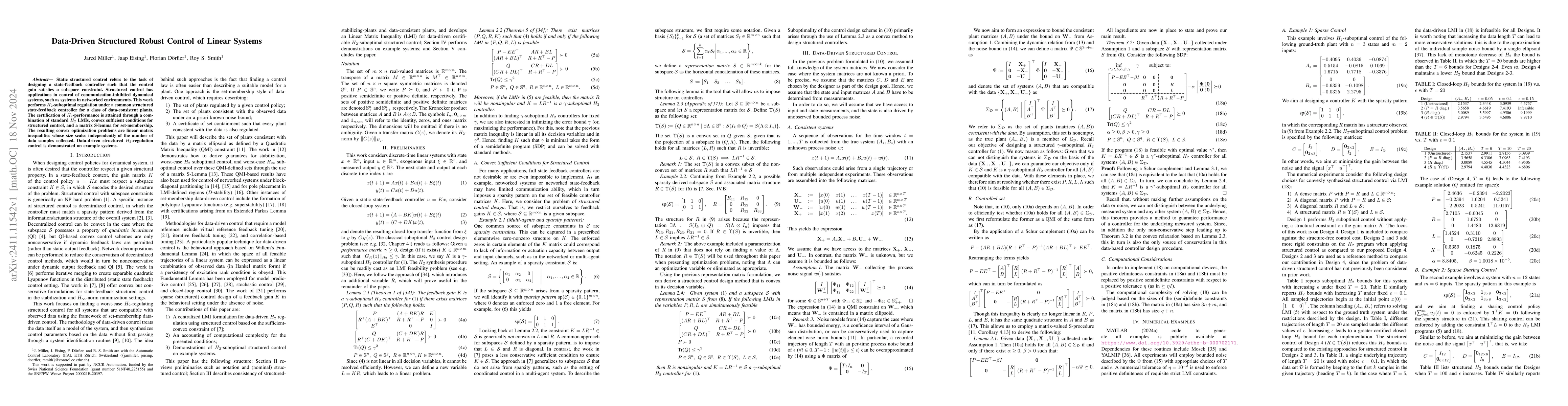 Thumbnail for Data-Driven Structured Robust Control of Linear Systems