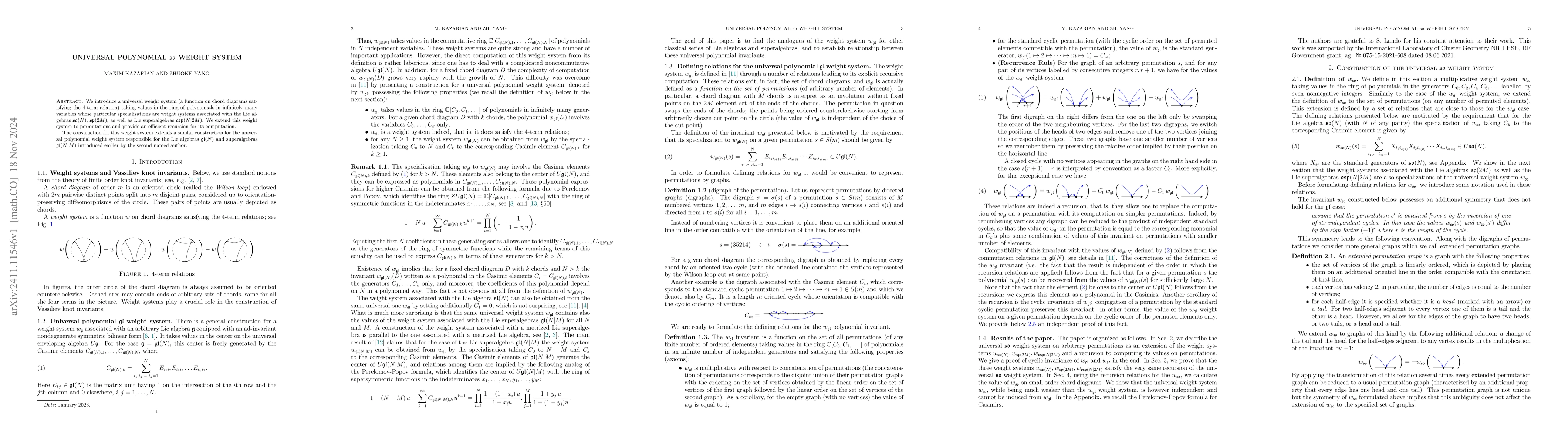 Thumbnail for Universal Polynomial $\mathfrak{so}$ Weight System
