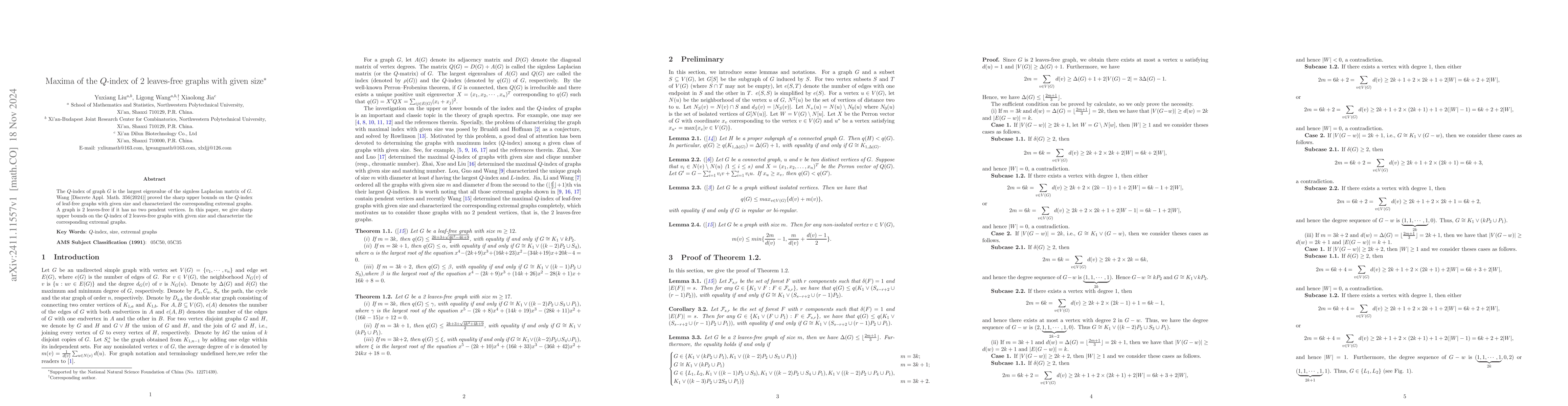 Thumbnail for Maxima of the $Q$-index of 2 leaves-free graphs with given size