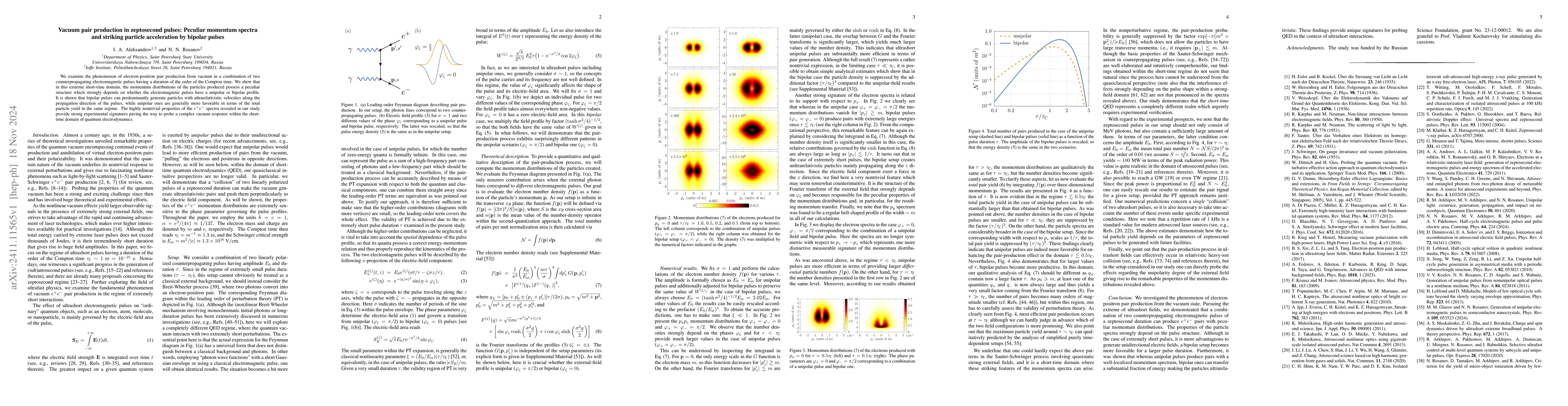 Thumbnail for Vacuum pair production in zeptosecond pulses: Peculiar momentum spectra
  and striking particle acceleration by bipolar pulses