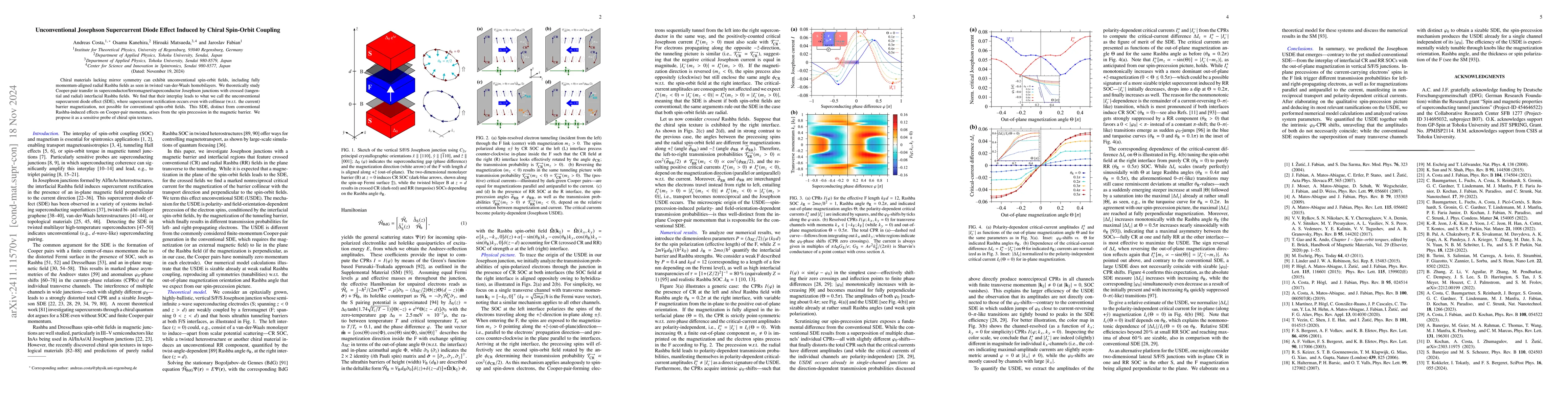 Thumbnail for Unconventional Josephson Supercurrent Diode Effect Induced by Chiral
  Spin-Orbit Coupling