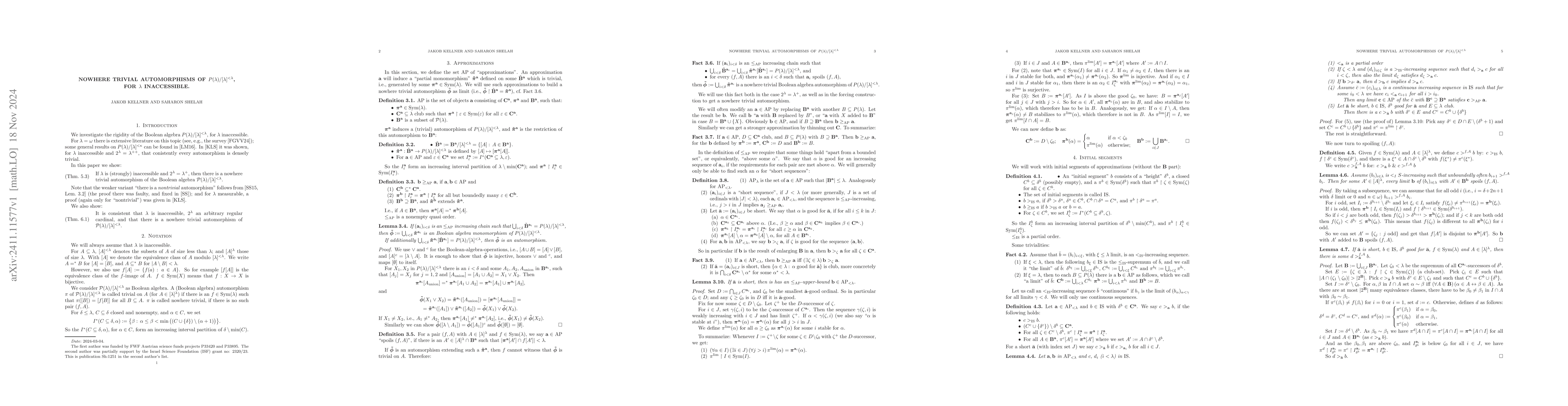 Thumbnail for Nowhere trivial automorphisms of $P(λ)/[λ]^{<λ}$, for
  $λ$ inaccessible