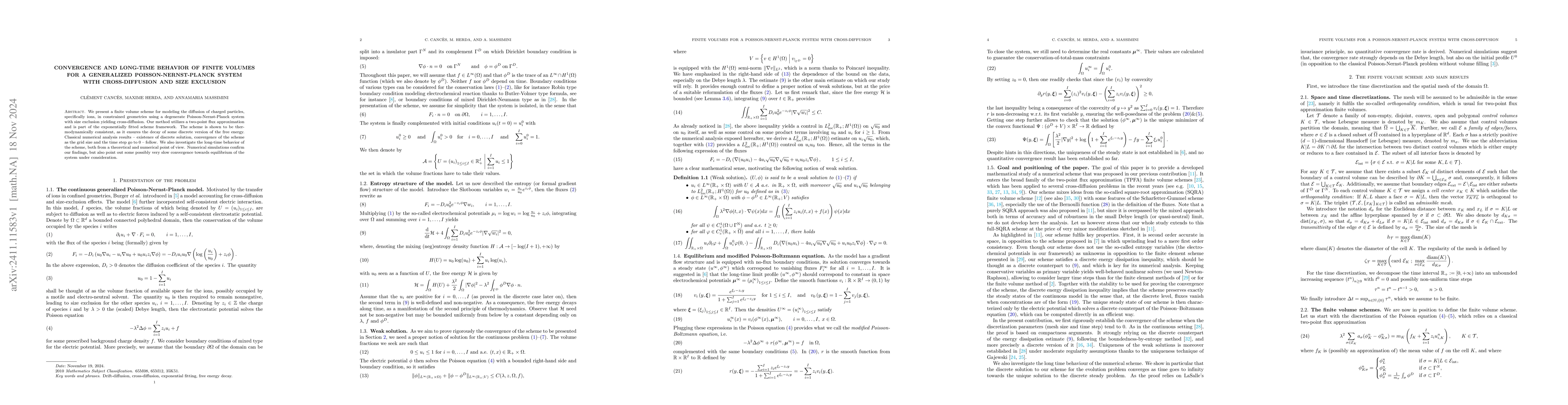 Thumbnail for Convergence and long-time behavior of finite volumes for a generalized
  Poisson-Nernst-Planck system with cross-diffusion and size exclusion