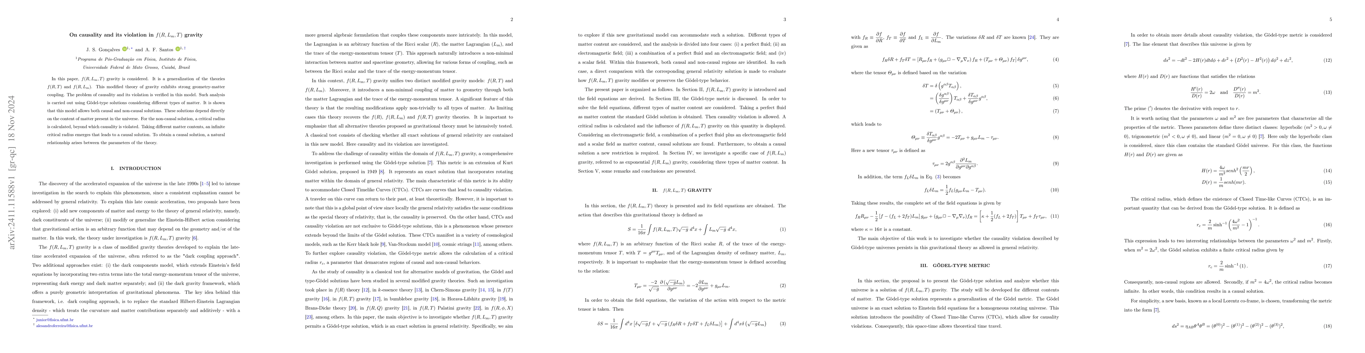 Thumbnail for On causality and its violation in $f(R,\lm,T)$ gravity