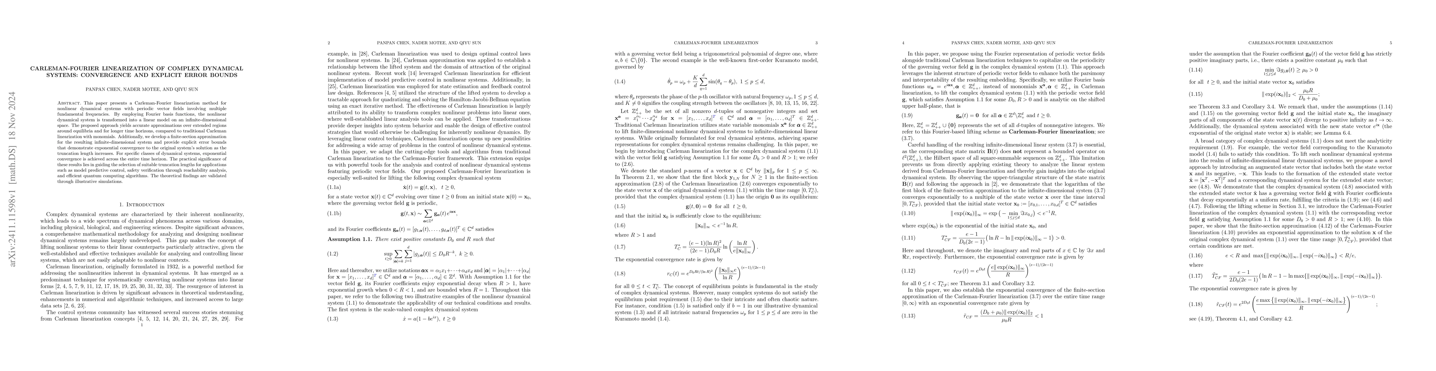 Thumbnail for Carleman-Fourier Linearization of Complex Dynamical Systems: Convergence
  and Explicit Error Bounds