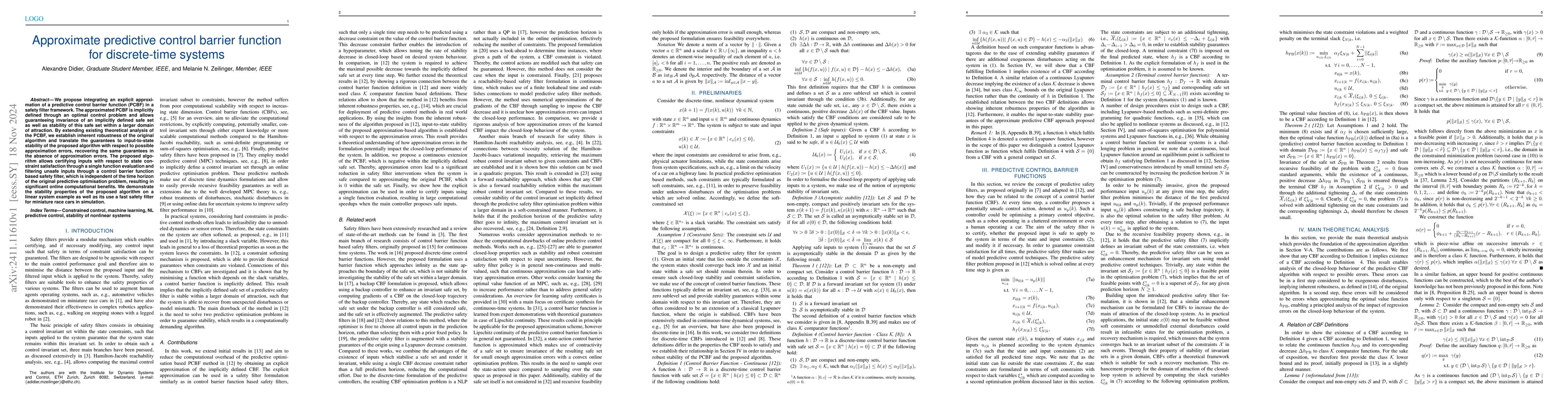 Thumbnail for Approximate predictive control barrier function for discrete-time
  systems
