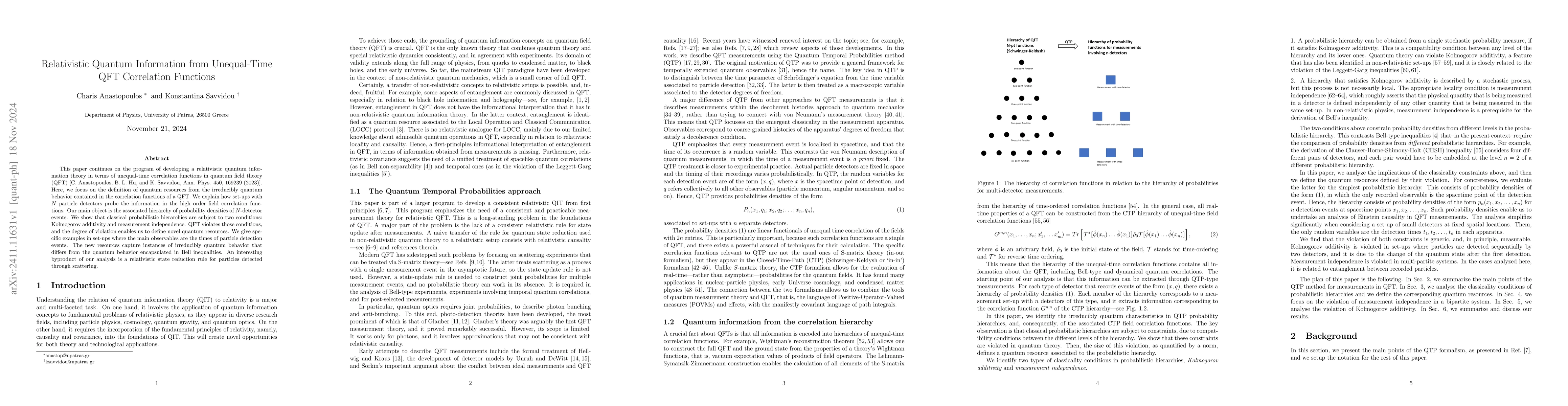 Thumbnail for Relativistic Quantum Information from Unequal-Time QFT Correlation
  Functions