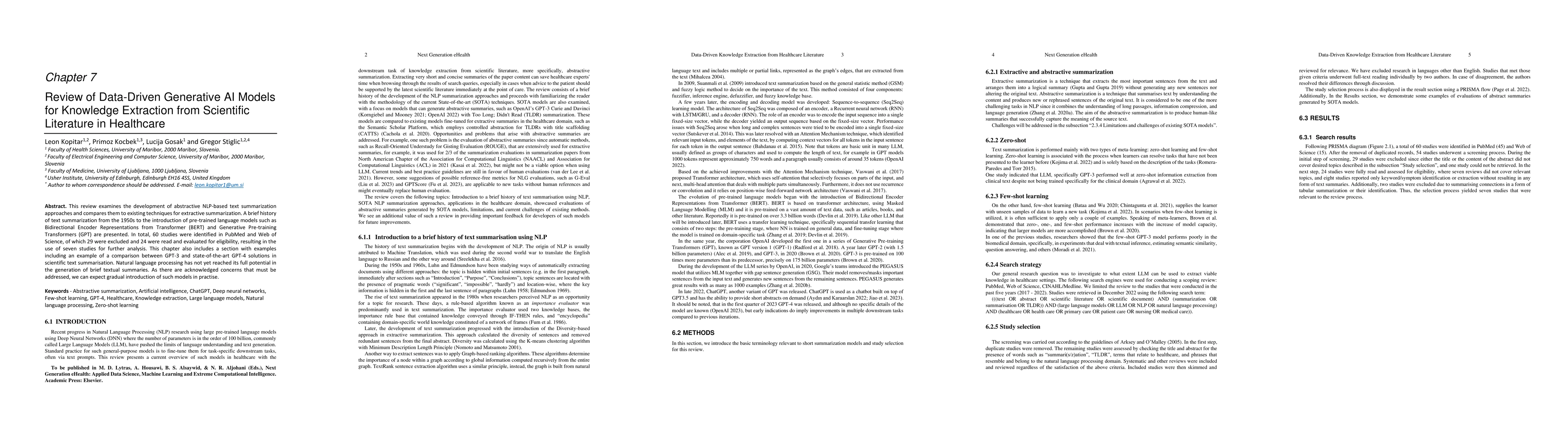 Thumbnail for Chapter 7 Review of Data-Driven Generative AI Models for Knowledge
  Extraction from Scientific Literature in Healthcare