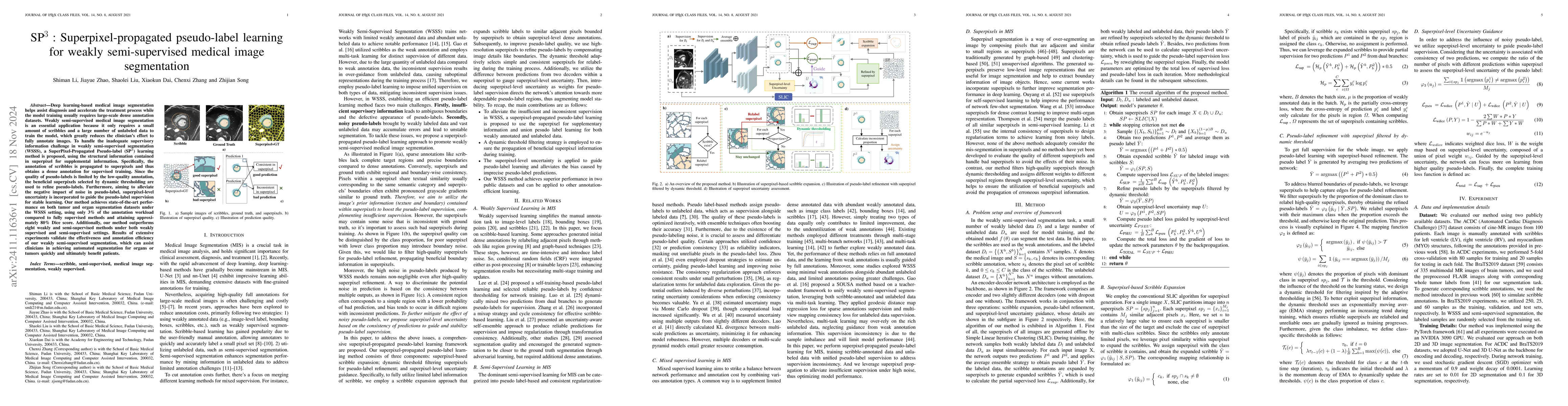 Thumbnail for SP${ }^3$ : Superpixel-propagated pseudo-label learning for weakly
  semi-supervised medical image segmentation