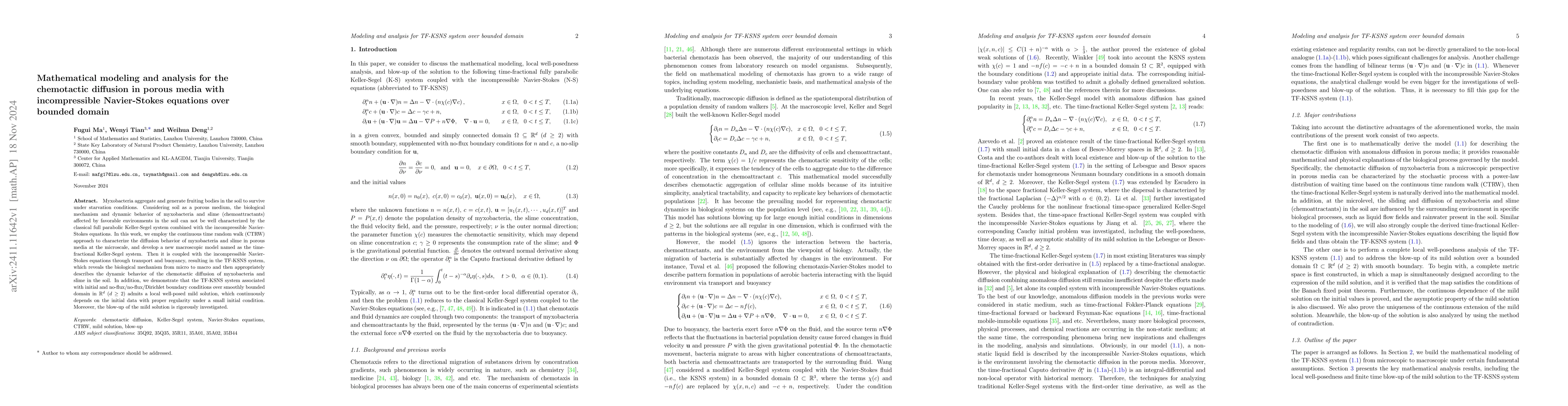 Thumbnail for Mathematical modeling and analysis for the chemotactic diffusion in
  porous media with incompressible Navier-Stokes equations over bounded domain