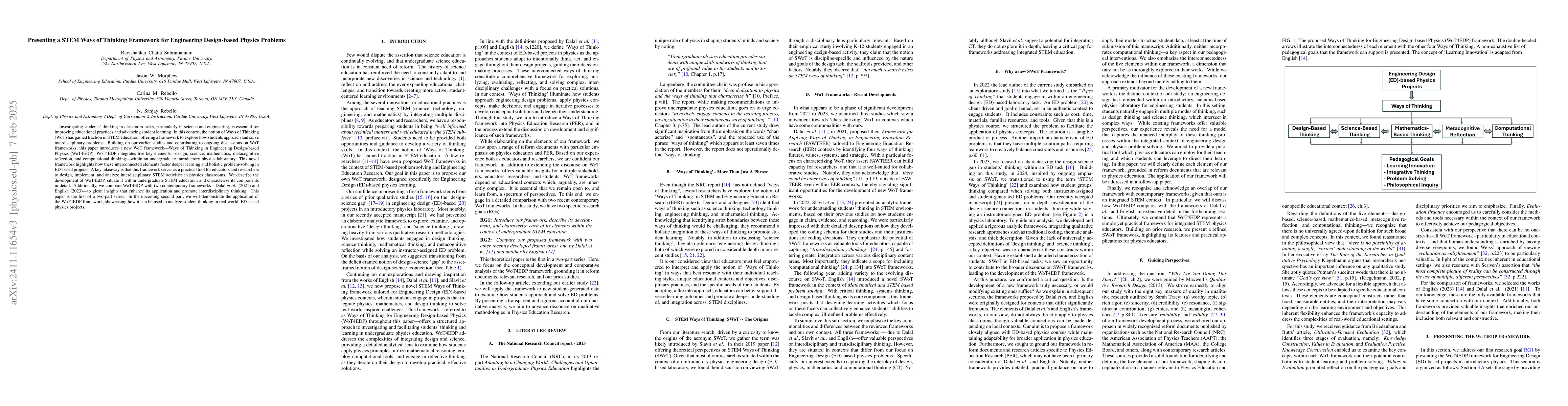 Thumbnail for Presenting a STEM Ways of Thinking Framework for Engineering
  Design-based Physics Problems